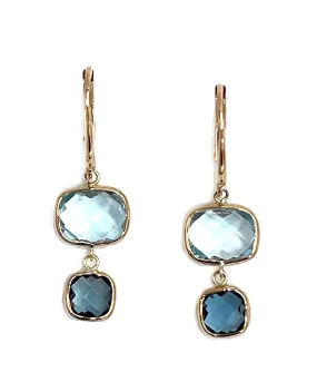 14K Yellow Gold Earrings with Blue Topaz