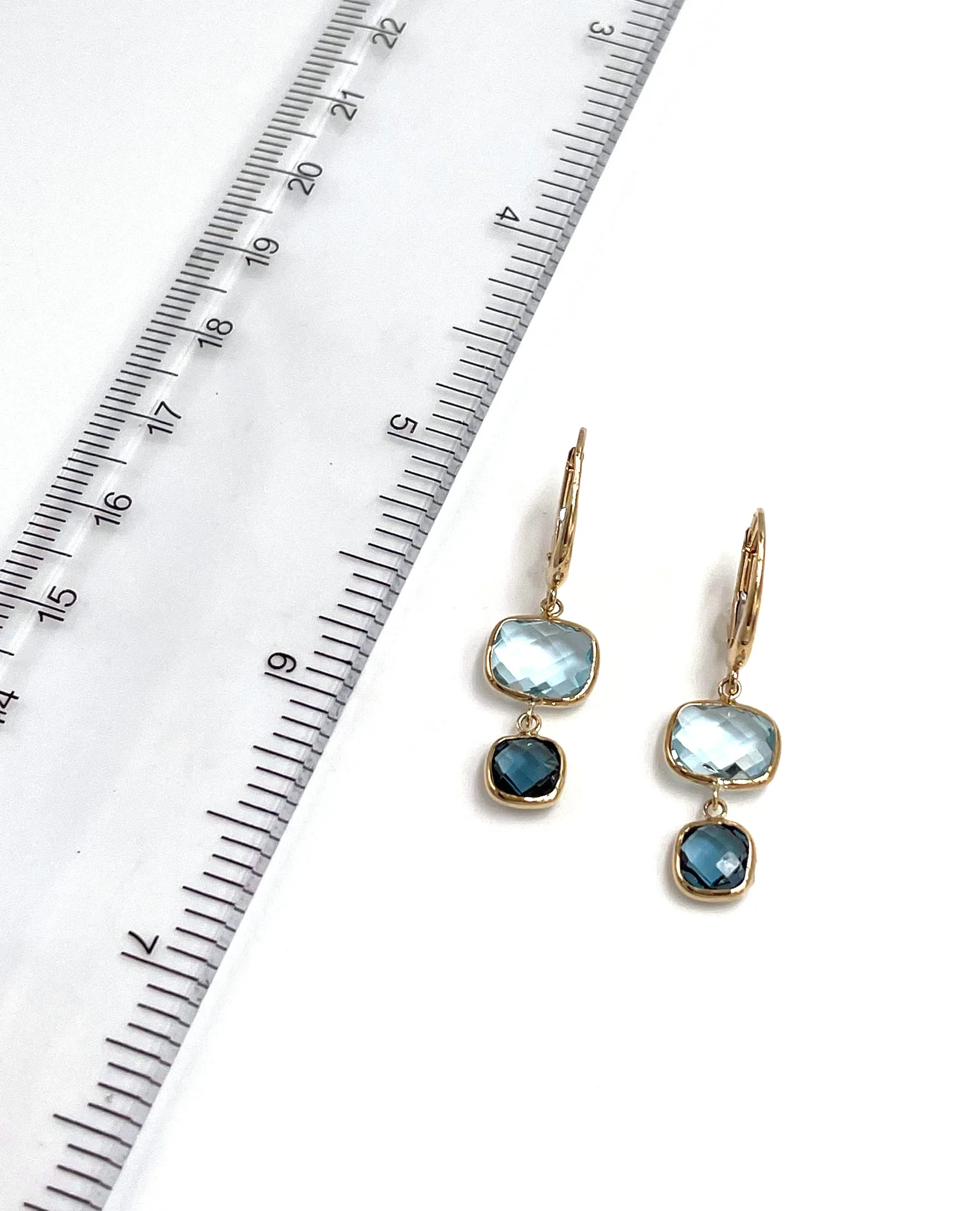 14K Yellow Gold Earrings with Blue Topaz