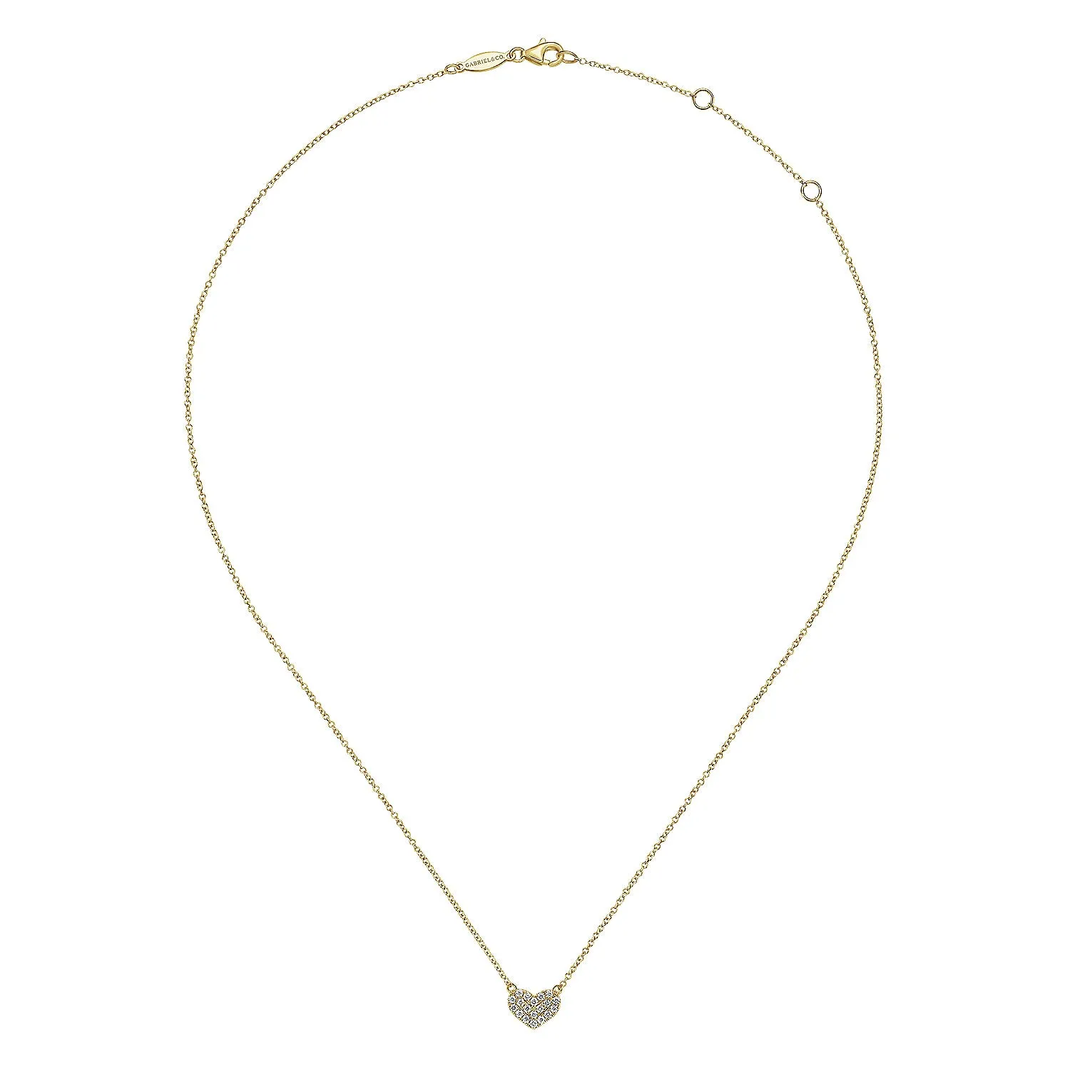 14K Yellow Gold Pave Diamond Pendant Heart Necklace