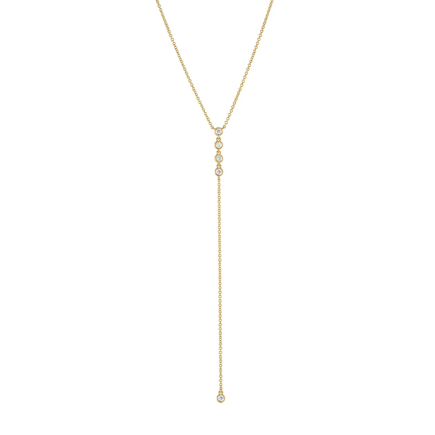 14KT GOLD FOUR BEZEL SET DIAMOND "Y" NECKLACE