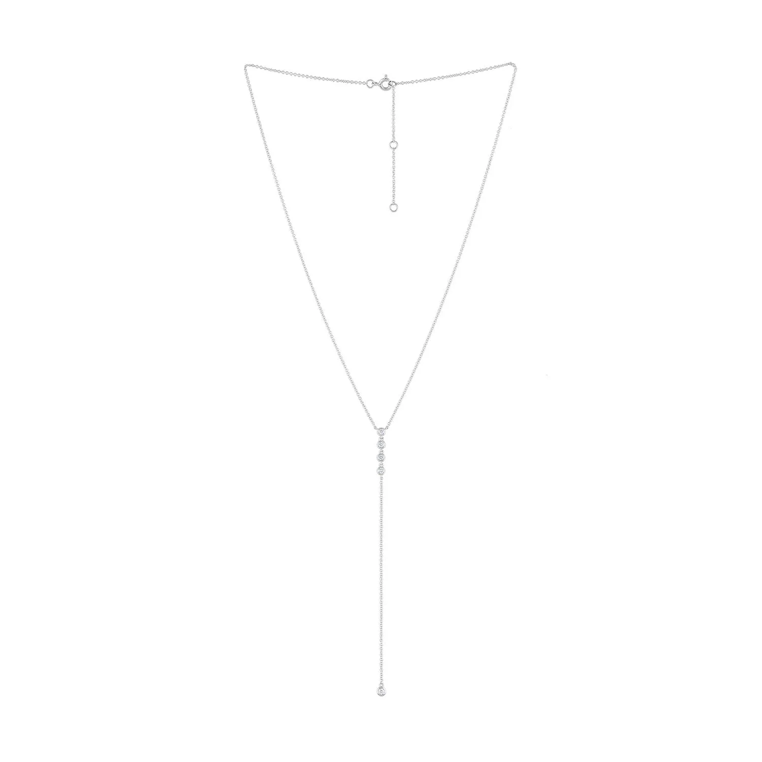 14KT GOLD FOUR BEZEL SET DIAMOND "Y" NECKLACE