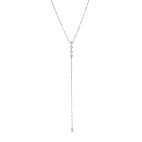 14KT GOLD FOUR BEZEL SET DIAMOND "Y" NECKLACE