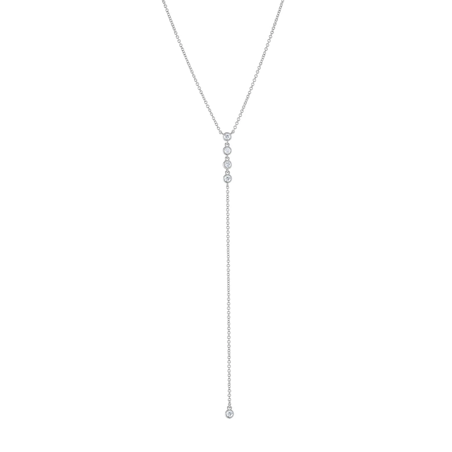14KT GOLD FOUR BEZEL SET DIAMOND "Y" NECKLACE