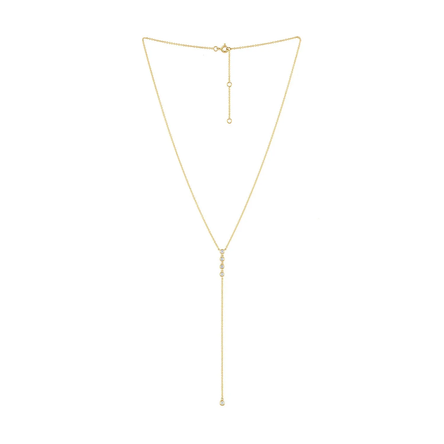 14KT GOLD FOUR BEZEL SET DIAMOND "Y" NECKLACE