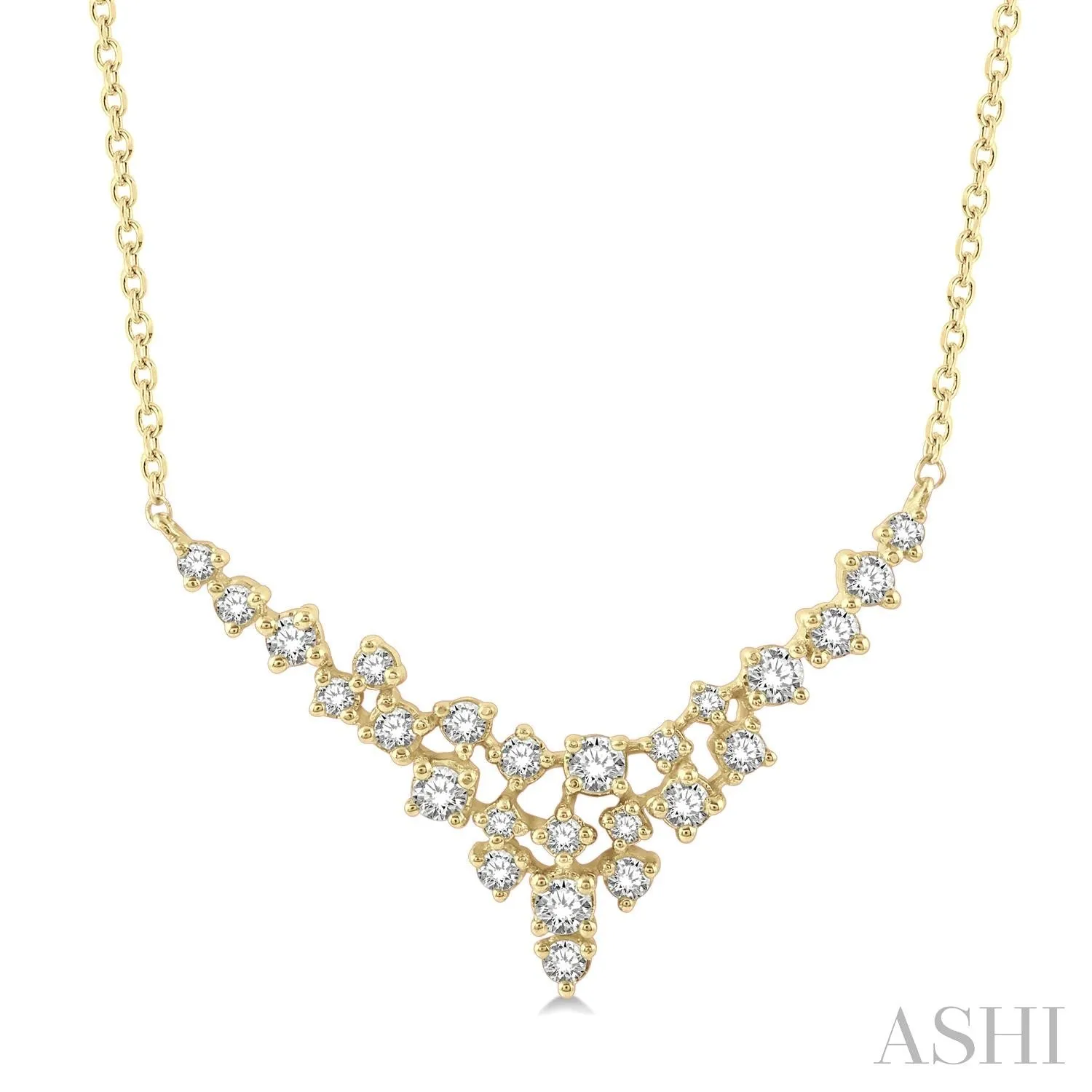 14KY .50CTW  V-Shape Round Cut Diamond Scatter Necklace  18"