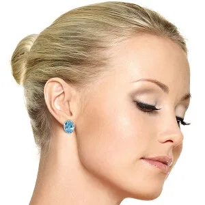 15.16 Carat 14K Solid White Gold Redemption Blue Topaz Diamond Earrings