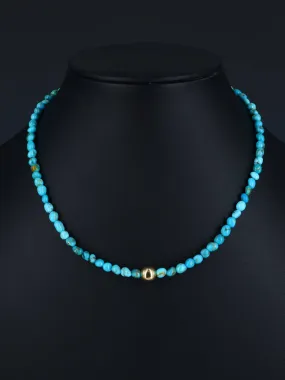16" Native American Turquoise and 18kt Gold Plated Bead Necklace