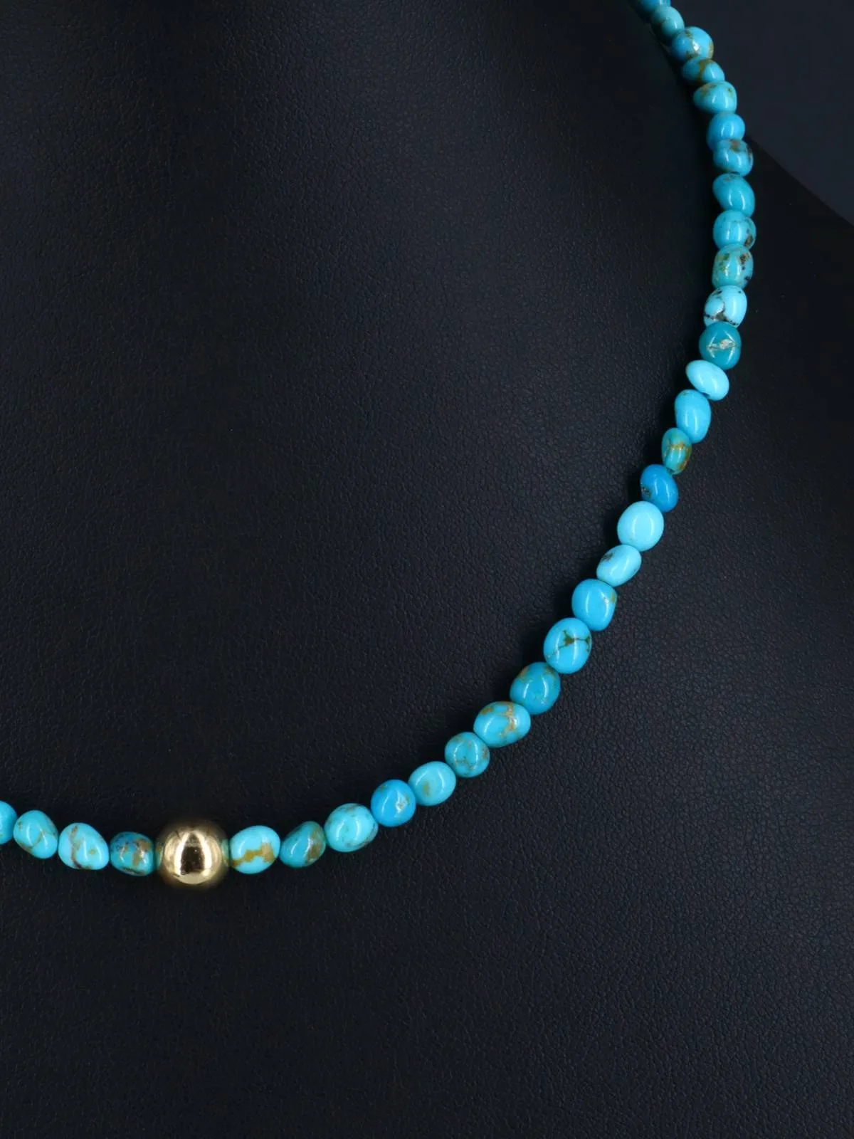 16" Native American Turquoise and 18kt Gold Plated Bead Necklace