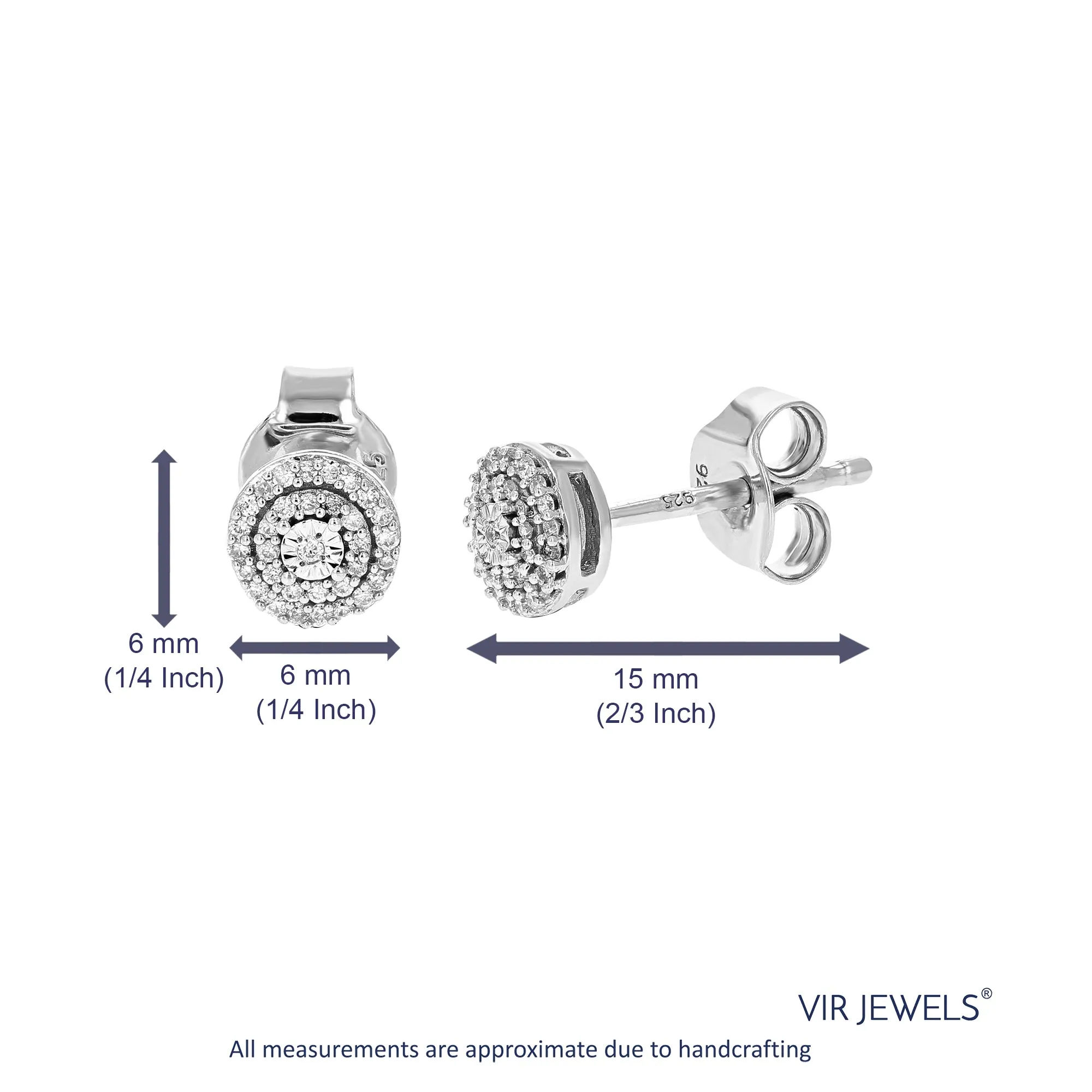 1/8 cttw Diamond Stud Earrings for Women, Round Lab Grown Diamond Earrings in .925 Sterlinng Silver, Prong Setting, 1/4 Inch