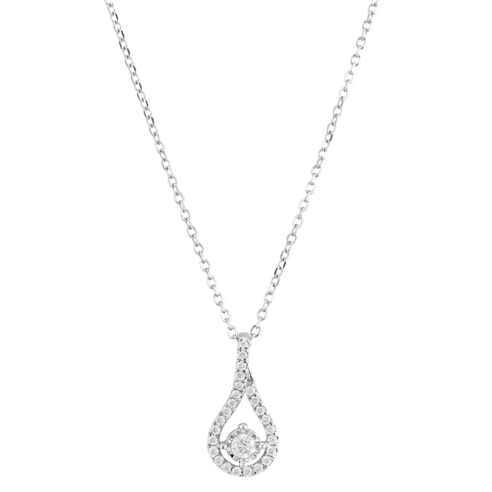 18ct White Gold 0.18ct Round Brilliant Cut Diamond Twisted Open Pear Necklace
