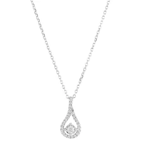 18ct White Gold 0.18ct Round Brilliant Cut Diamond Twisted Open Pear Necklace