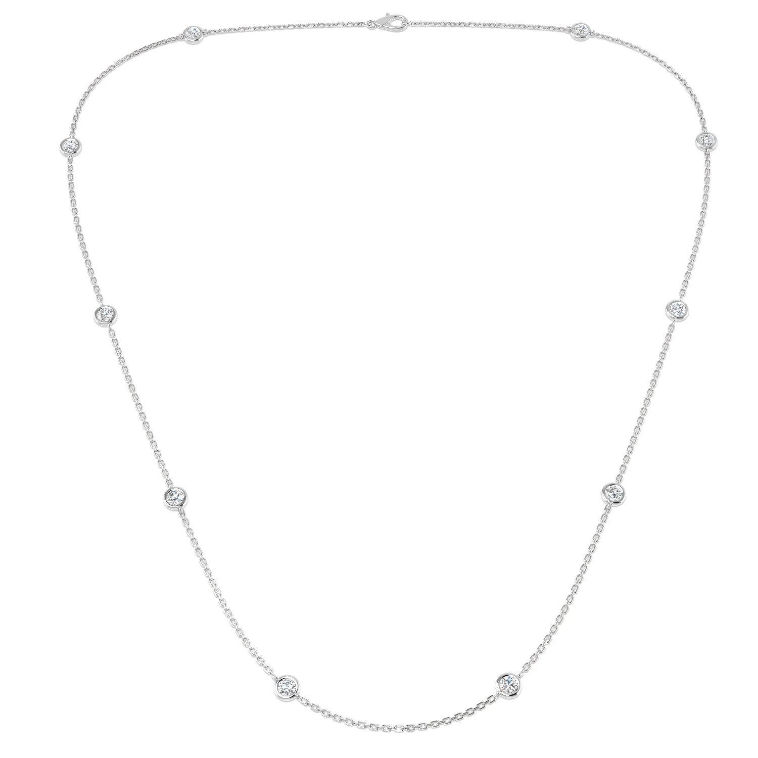 18ct White Gold 0.82ct Round Brilliant Cut Diamond Station Necklace