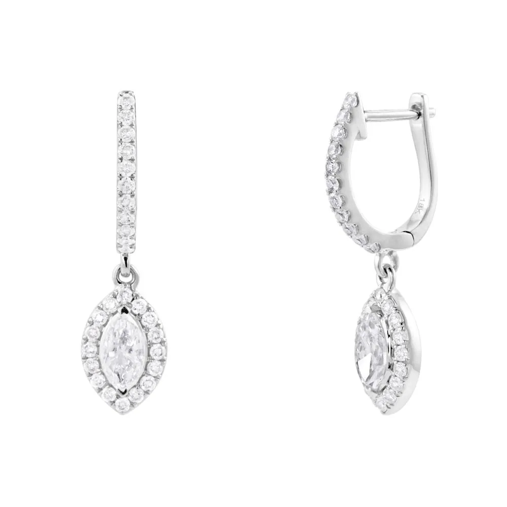 18ct White Gold 1.17ct Diamond Drop Hoop Earrings
