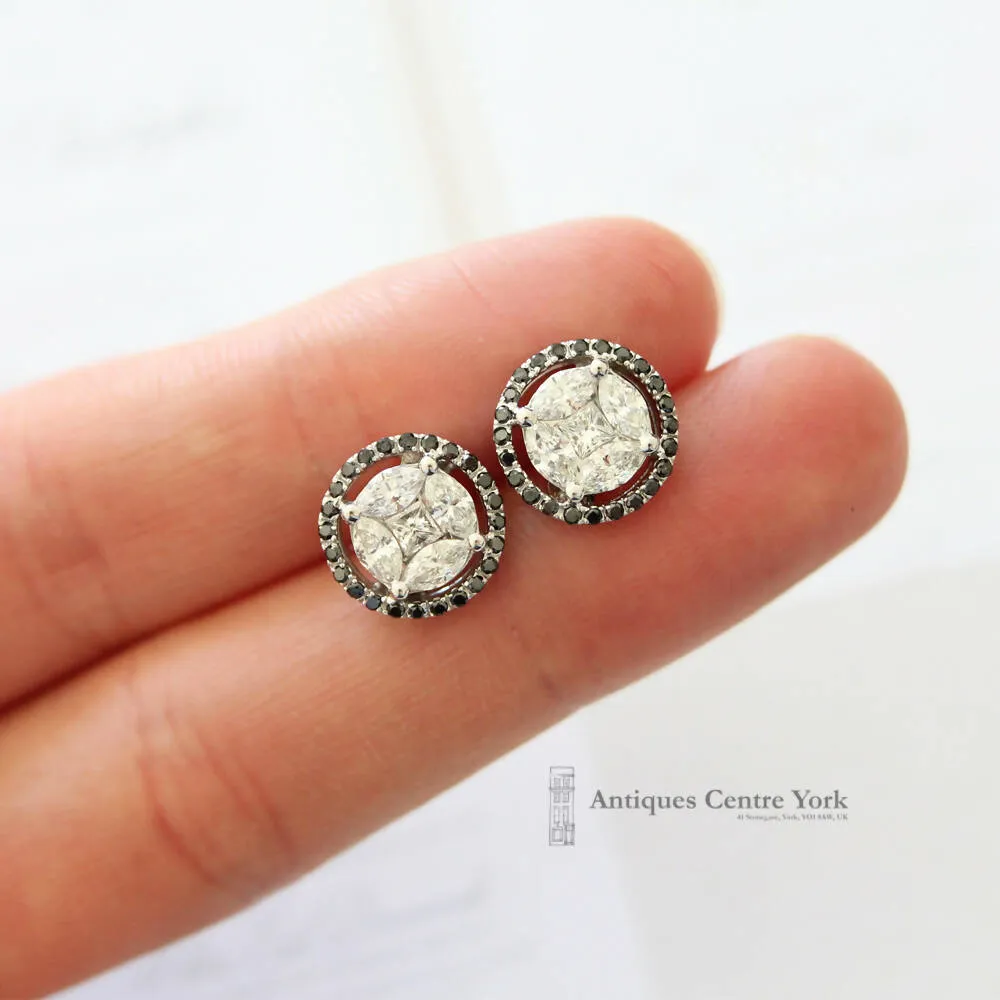 18ct White Gold Black & White Diamond Earrings