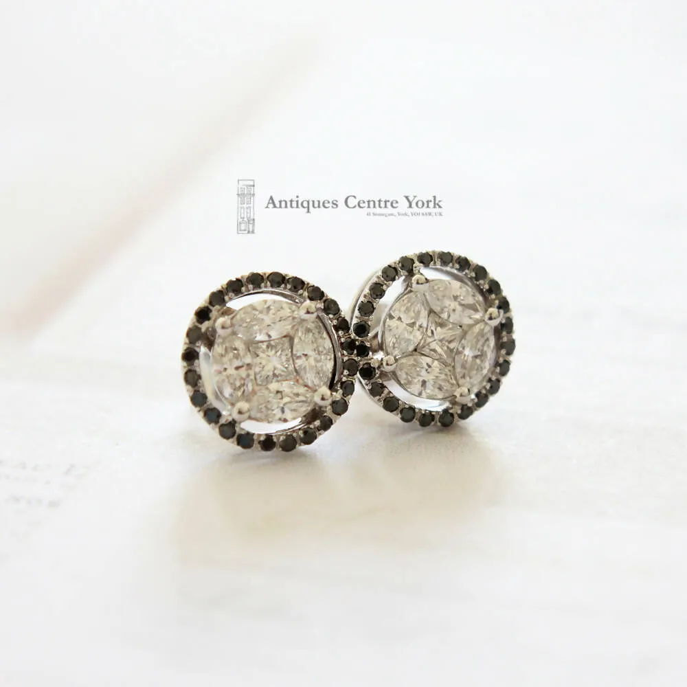 18ct White Gold Black & White Diamond Earrings