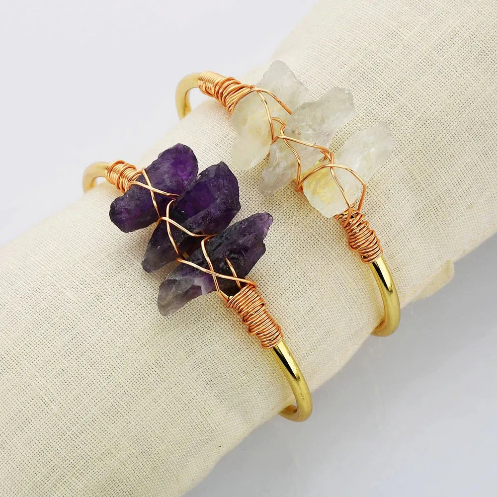 18K Gold-Filled Healing Crystal Bangle Bracelet