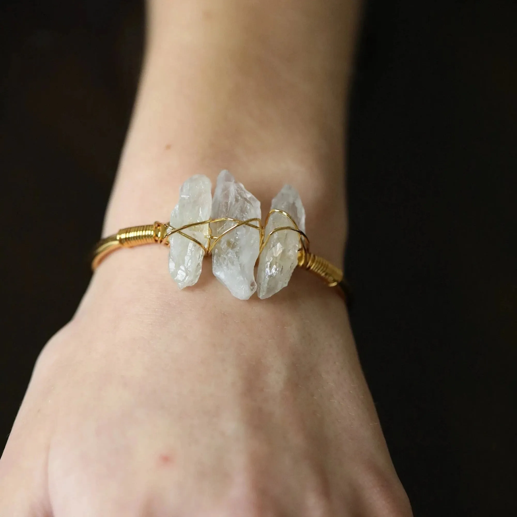 18K Gold-Filled Healing Crystal Bangle Bracelet