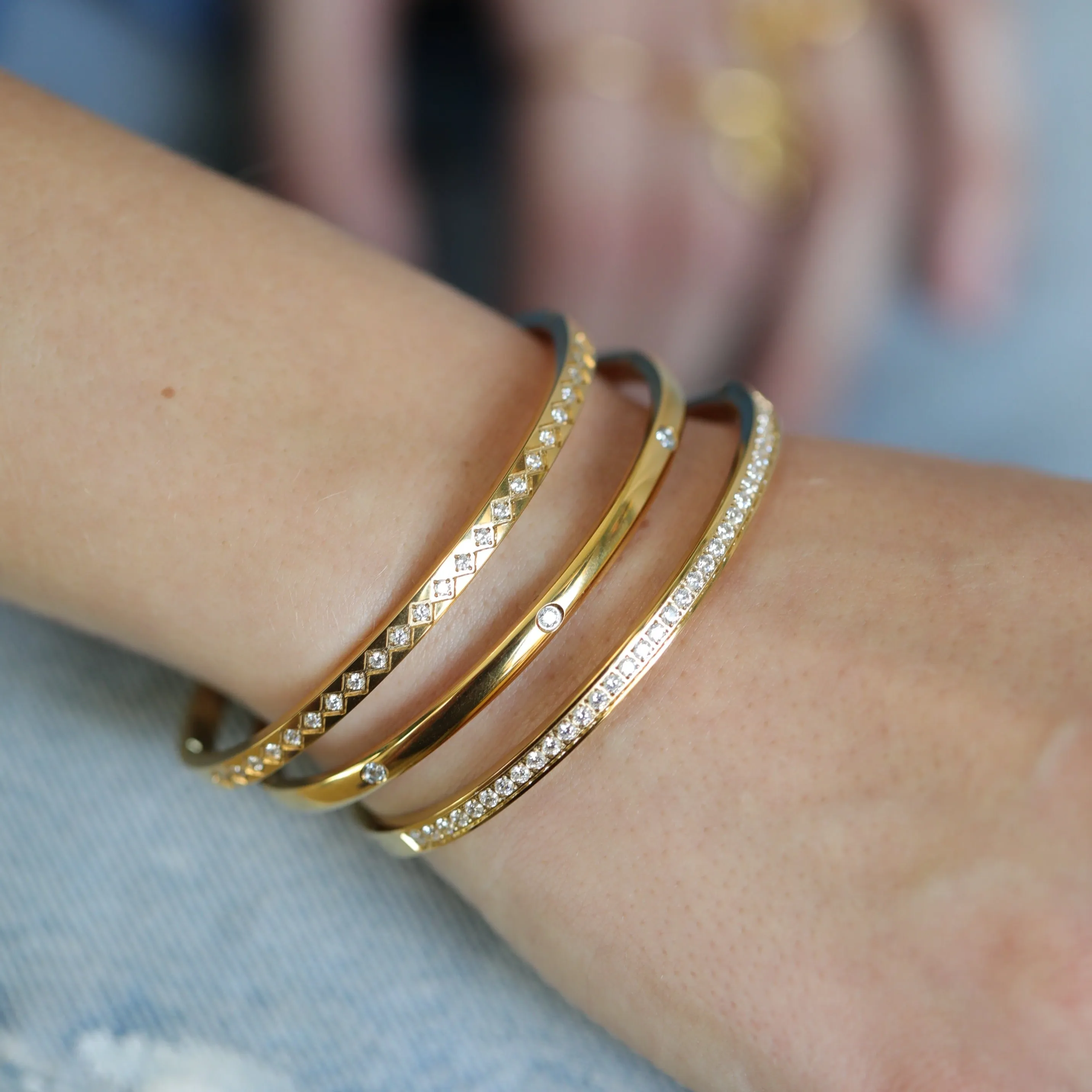 18K Gold-Filled Zircon Clip-on Bangle