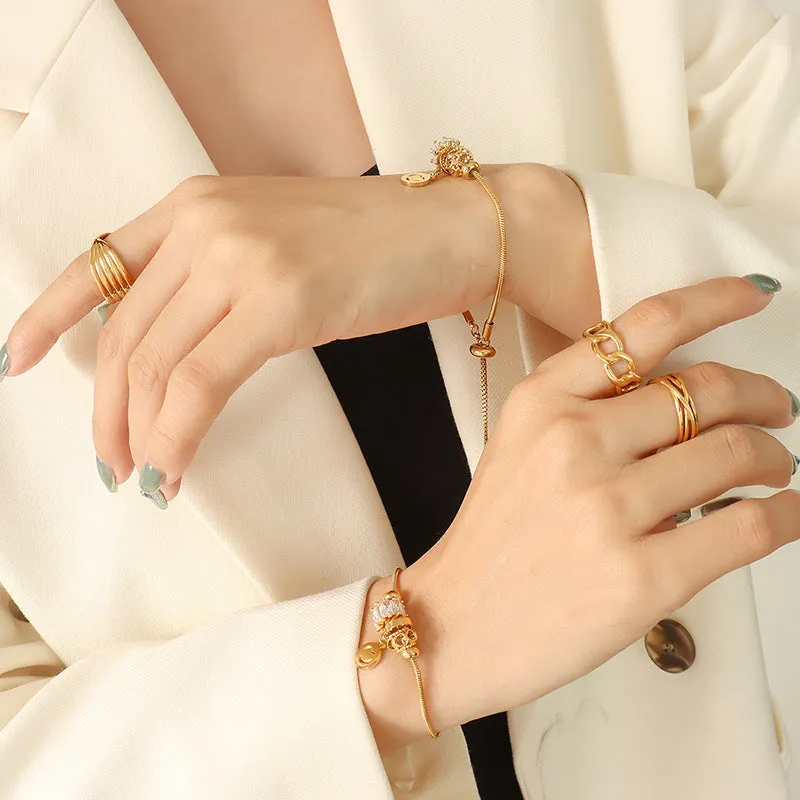18K Gold Plated Zircon Bracelet with Personality Trend Pull-Up Buckle