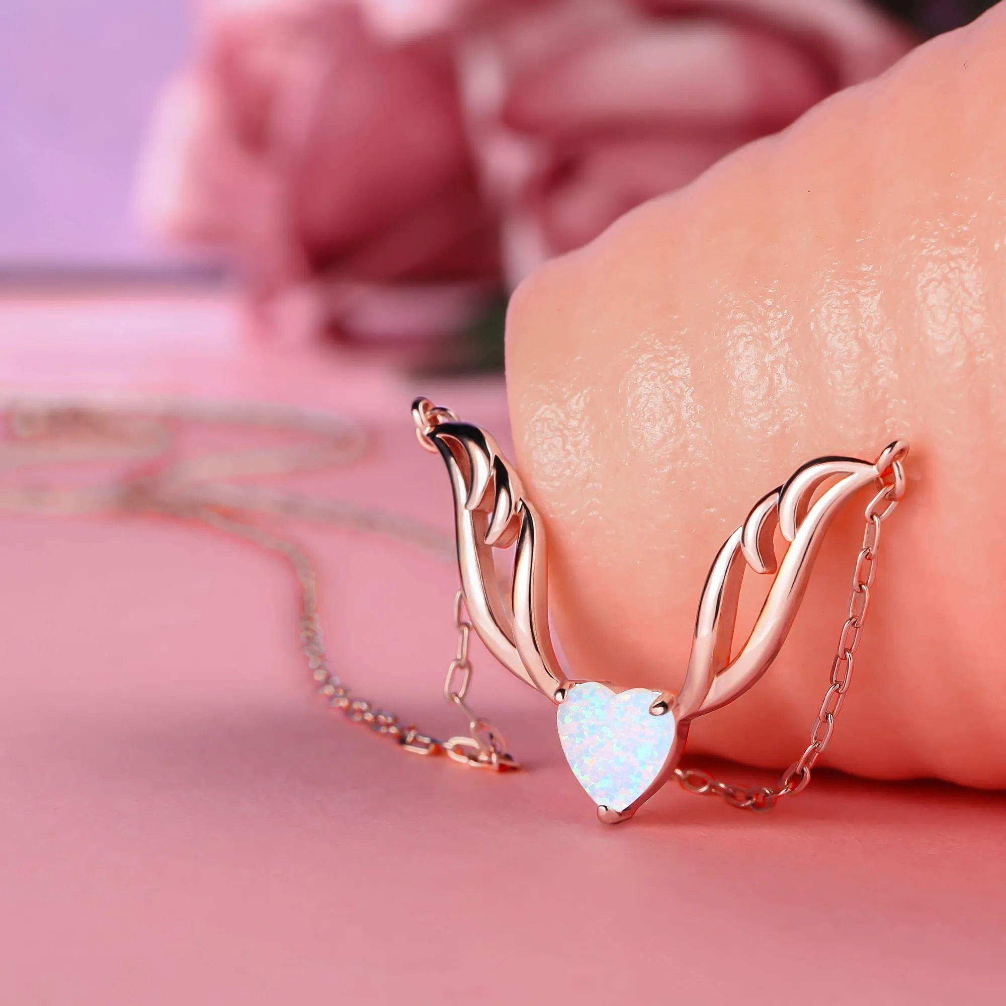 18K Rose Gold Plated Opal Guardian Angel Necklace