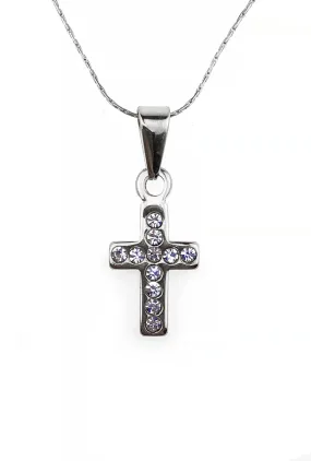18K White Gold 1/2 ct Created Diamond Cross Stud Necklace Plated 18 inch