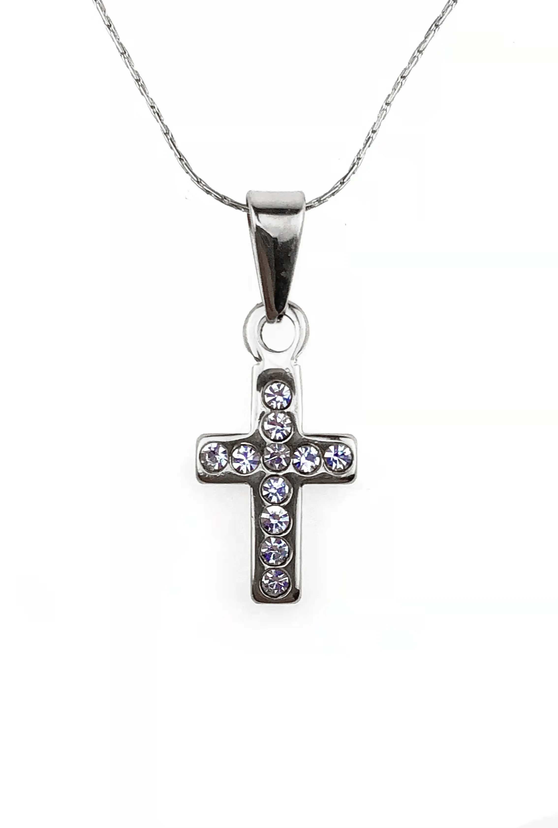 18K White Gold 1/2 ct Created Diamond Cross Stud Necklace Plated 18 inch