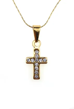18K Yellow Gold 3 ct Created Diamond Cross Stud Necklace Plated 18 inch