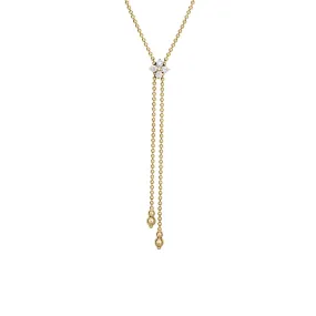 18K Yellow Gold Diamond Flower Lariat Necklace