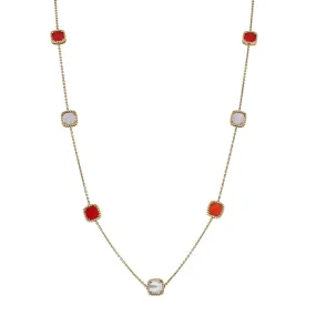 18K Yellow Gold Mother of Pearl and Carnelian Necklace