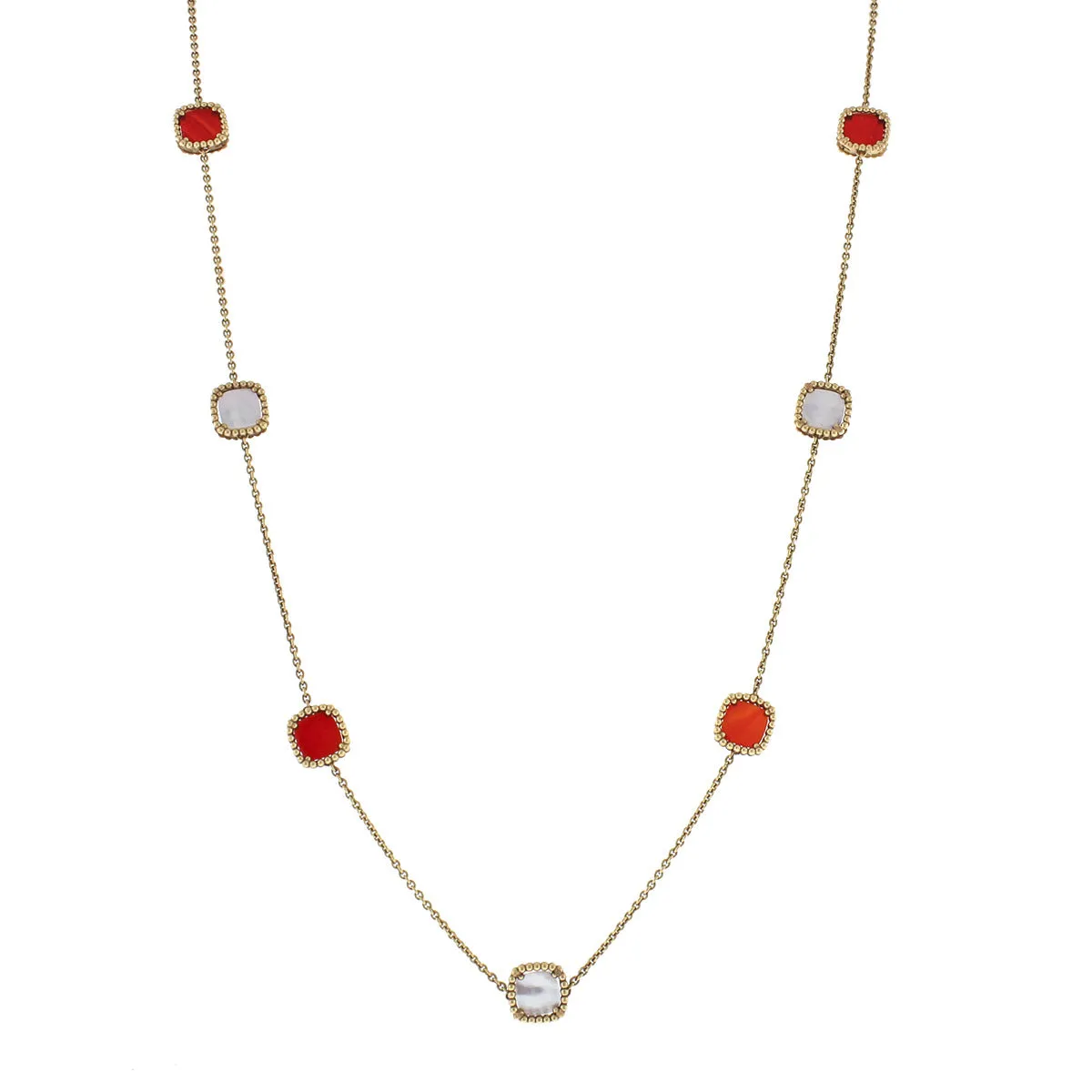 18K Yellow Gold Mother of Pearl and Carnelian Necklace