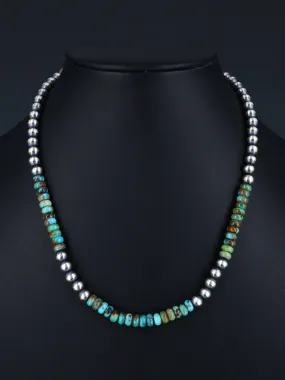 18" Native American Turquoise and Sterling Silver Beaded Necklace