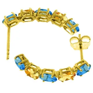 2.5 Carat 14K Solid Yellow Gold Earrings Natural Blue Topaz Citrine