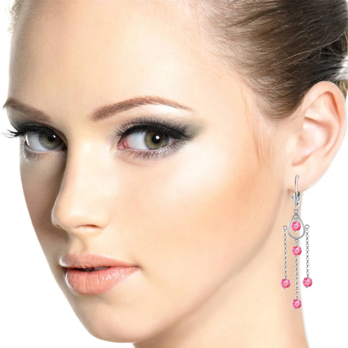 3 Carat 14K Solid White Gold Proof Of Love Pink Topaz Earrings