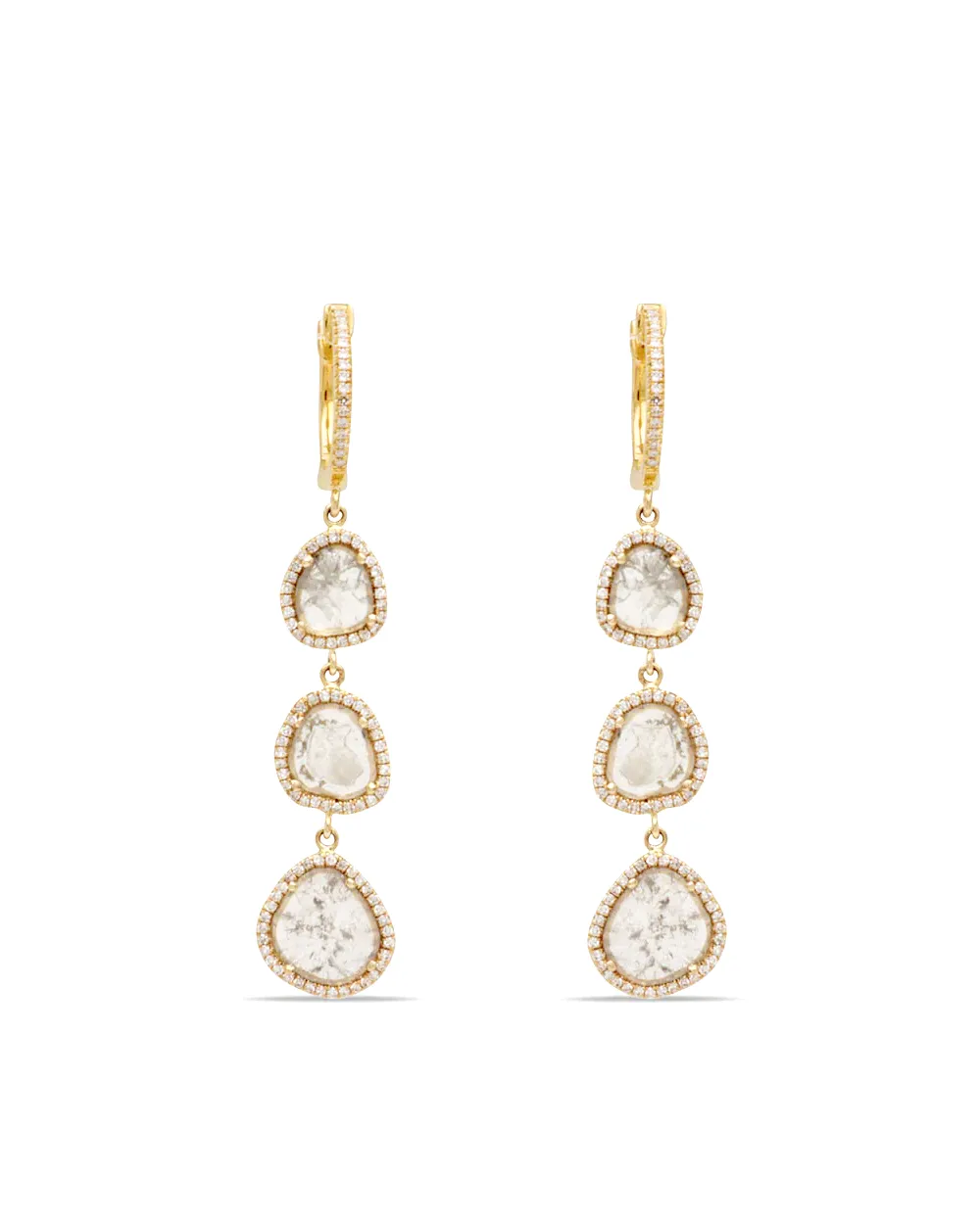 3 Slice Diamond Halo Drop Earrings
