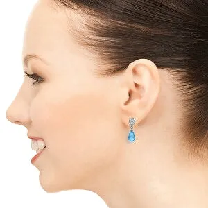4.53 Carat 14K Solid White Gold Arrow In My Heart Blue Topaz Diamond Earrings