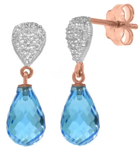 4.53 Carat 14K Solid White Gold Arrow In My Heart Blue Topaz Diamond Earrings