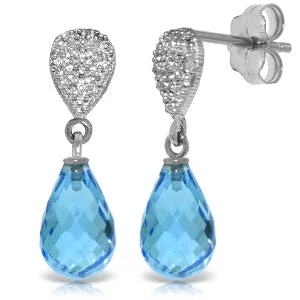 4.53 Carat 14K Solid White Gold Arrow In My Heart Blue Topaz Diamond Earrings
