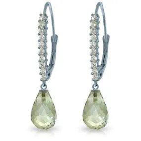 4.8 Carat 14K Solid White Gold Leverback Earrings Natural Diamond Green Amethyst