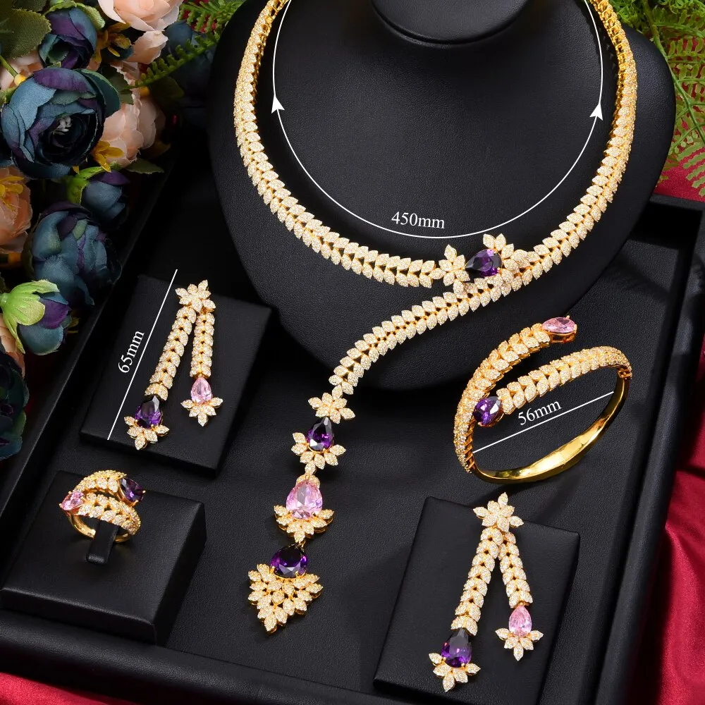 4PCS Green CZ Luxury African Jewelry Set