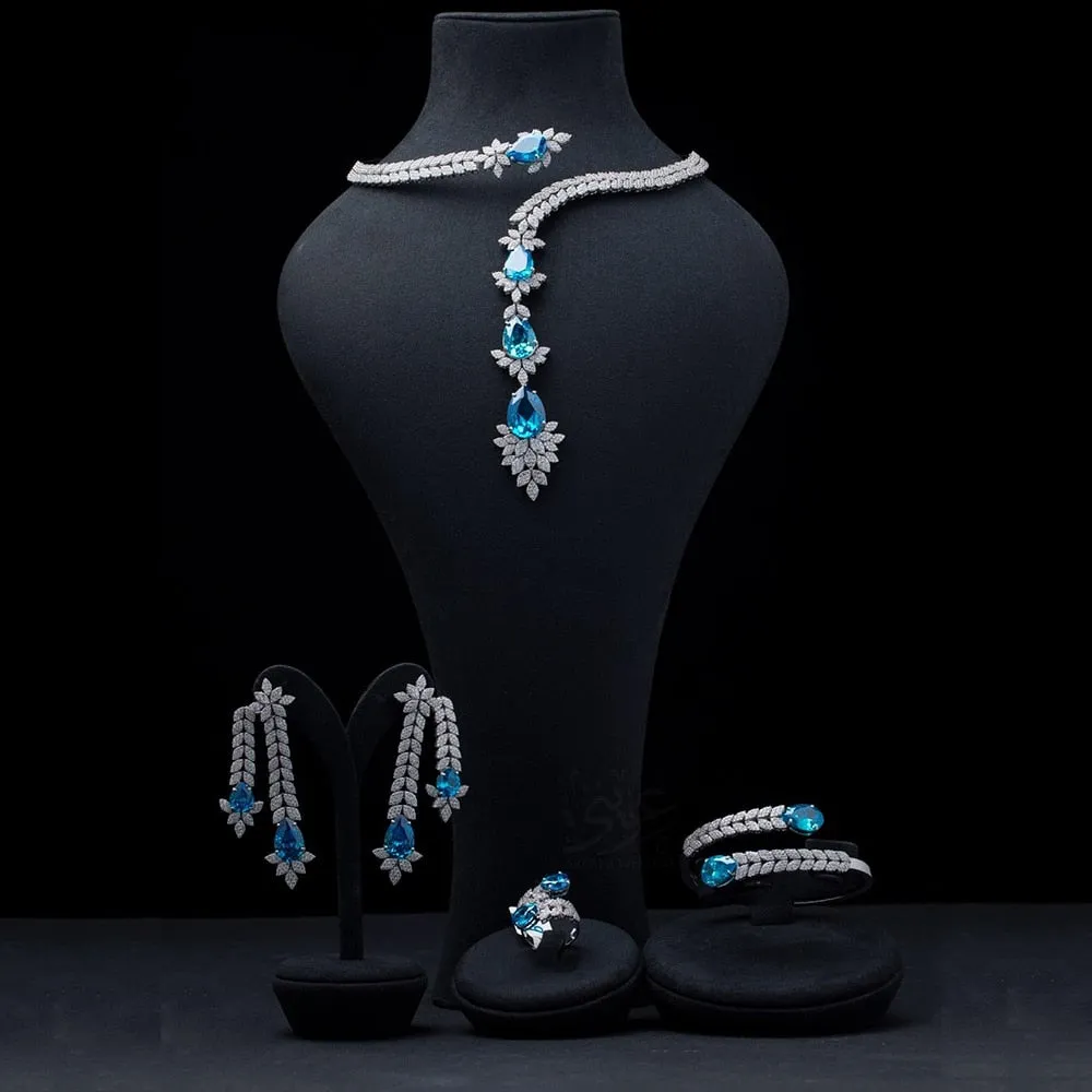 4PCS Green CZ Luxury African Jewelry Set