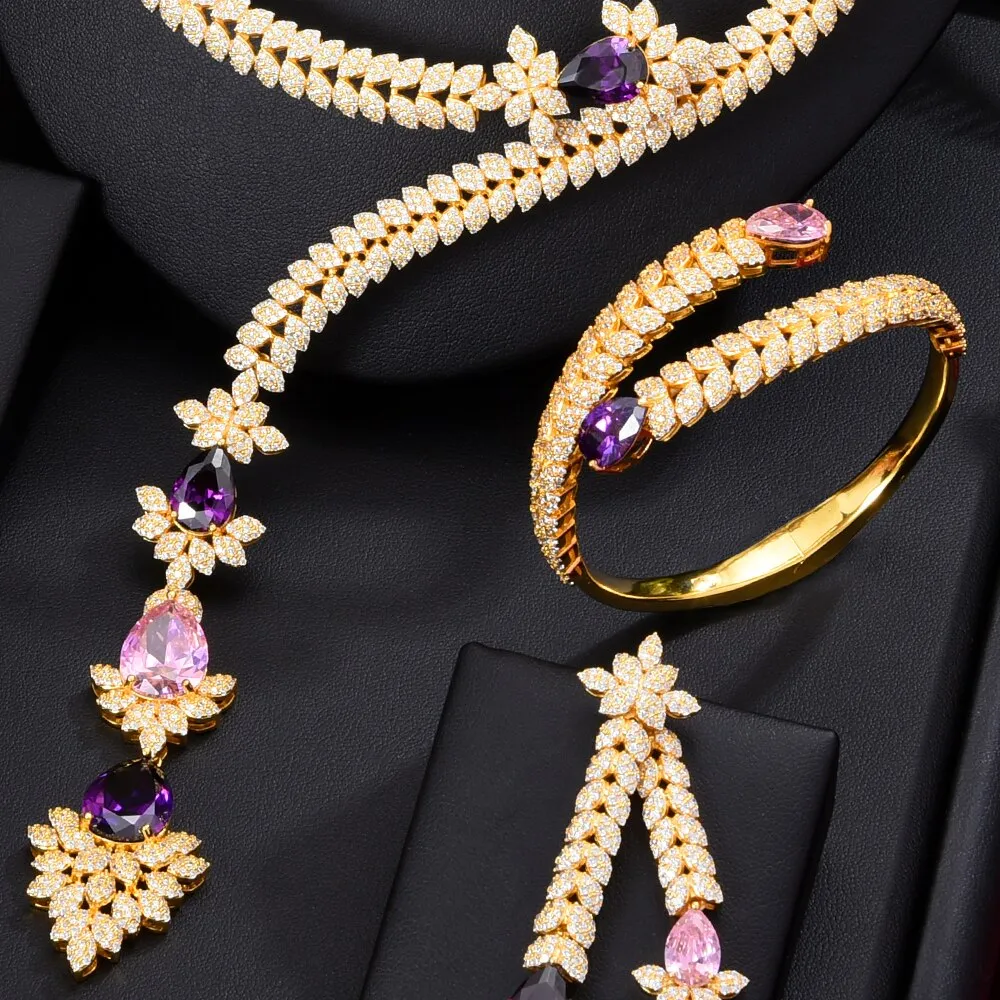 4PCS Green CZ Luxury African Jewelry Set