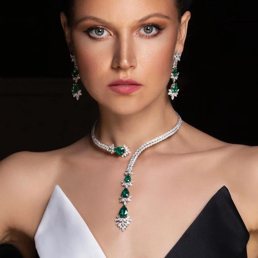 4PCS Green CZ Luxury African Jewelry Set