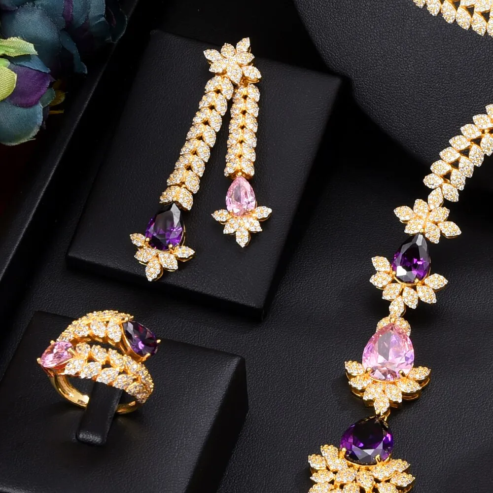 4PCS Green CZ Luxury African Jewelry Set