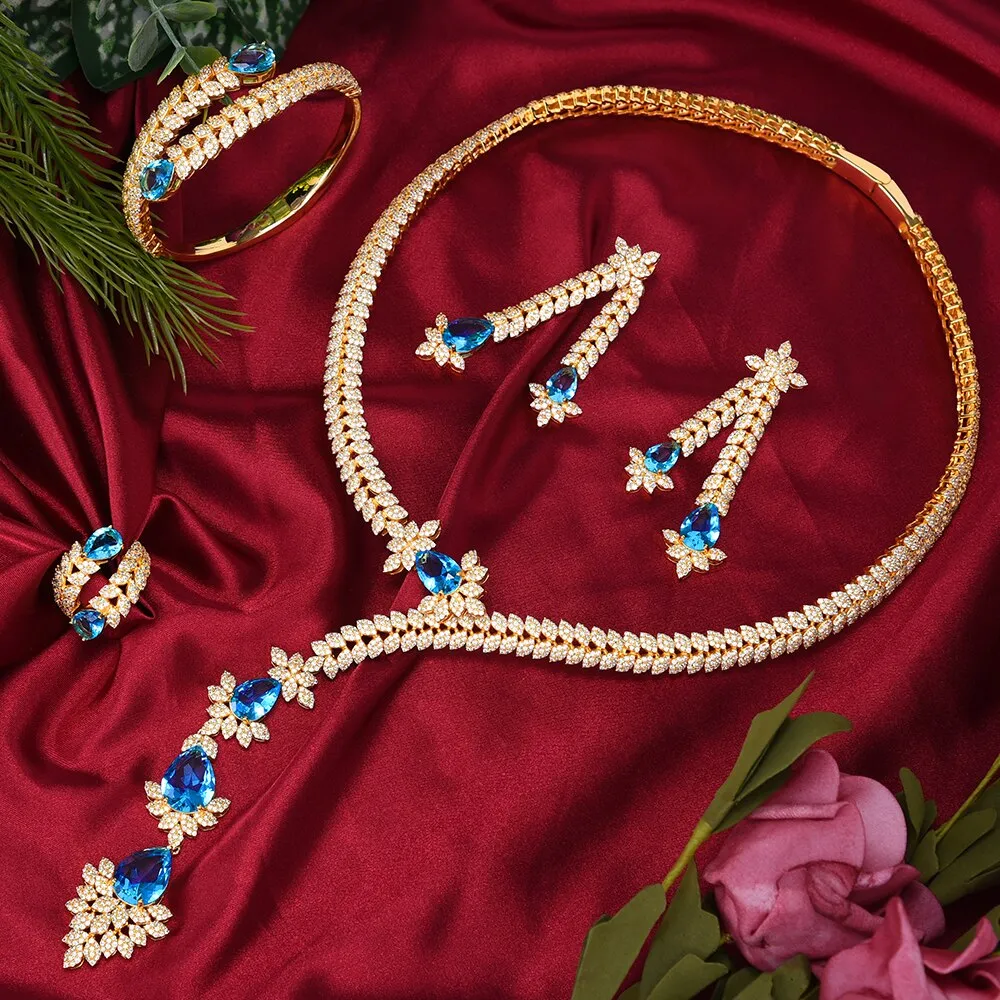 4PCS Green CZ Luxury African Jewelry Set