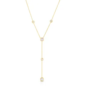 5 Bezel Set Diamond Y Necklace in Yellow Gold