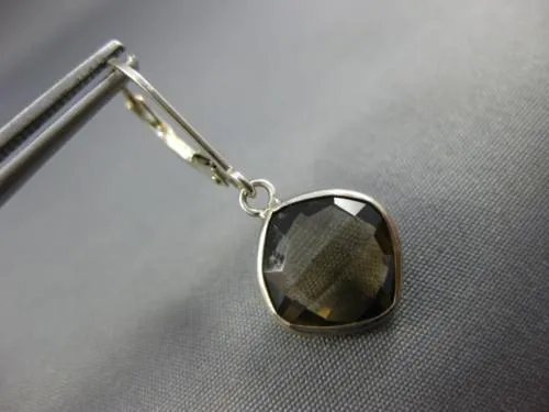5.80CT AAA SMOKY TOPAZ 14KT WHITE GOLD 3D CUSHION LEVER BACK HANGING EARRINGS
