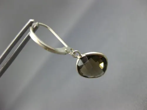 5.80CT AAA SMOKY TOPAZ 14KT WHITE GOLD 3D CUSHION LEVER BACK HANGING EARRINGS