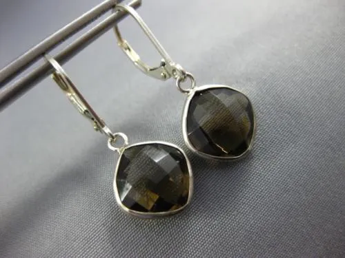 5.80CT AAA SMOKY TOPAZ 14KT WHITE GOLD 3D CUSHION LEVER BACK HANGING EARRINGS