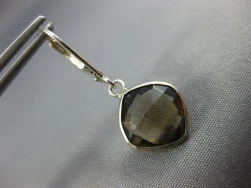 5.80CT AAA SMOKY TOPAZ 14KT WHITE GOLD 3D CUSHION LEVER BACK HANGING EARRINGS