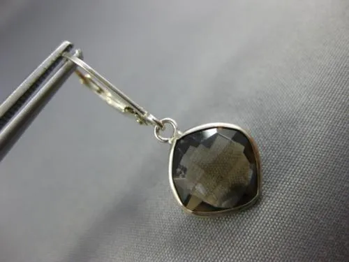5.80CT AAA SMOKY TOPAZ 14KT WHITE GOLD 3D CUSHION LEVER BACK HANGING EARRINGS